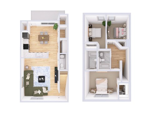 Floor plan for 3 beds, 2.5 baths, 1250 sqft